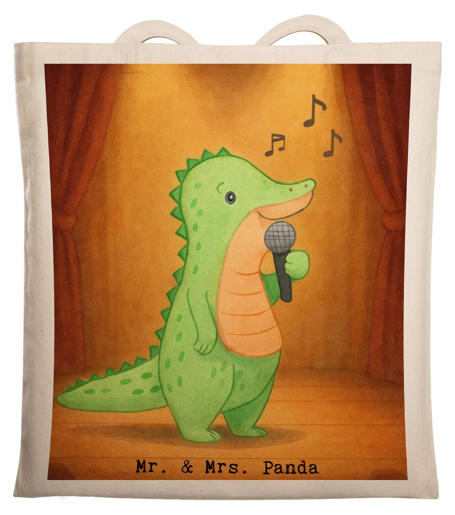 Mr. & Mrs. Panda Tote Bag Krokodil Singen Design - Weiß - Geschenk, Band, Uni Tasche, Schultasche, Hobbysänger, Gesang, Beutel, Baumwollbeutel, L...