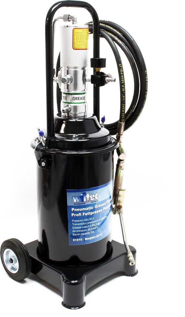 Profi Fettpresse fahrbar mit Druckluft betrieben und 12 Liter Tank pneumatische Abschmierpresse