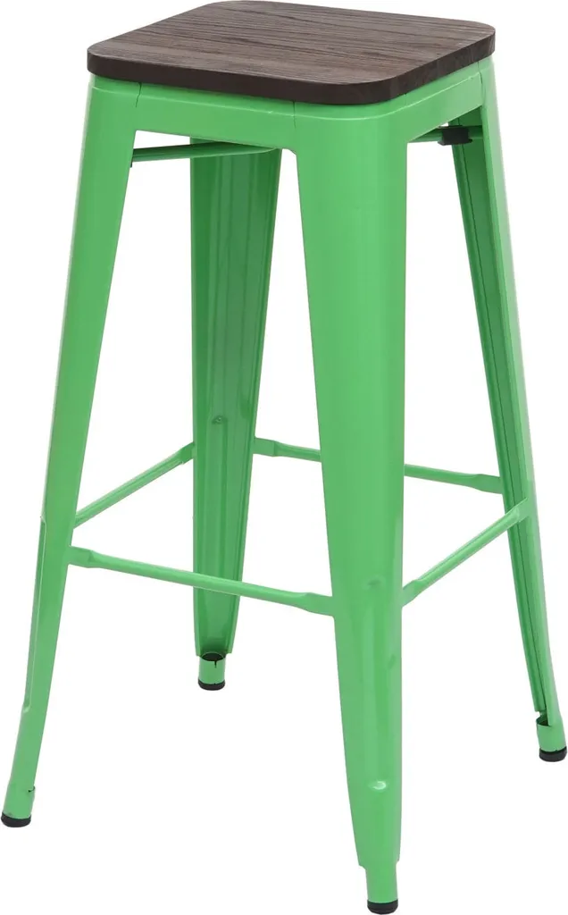 Sgabello Impilabile HWC-A73 Verde Metallo e Legno Olmo - Top Qualità