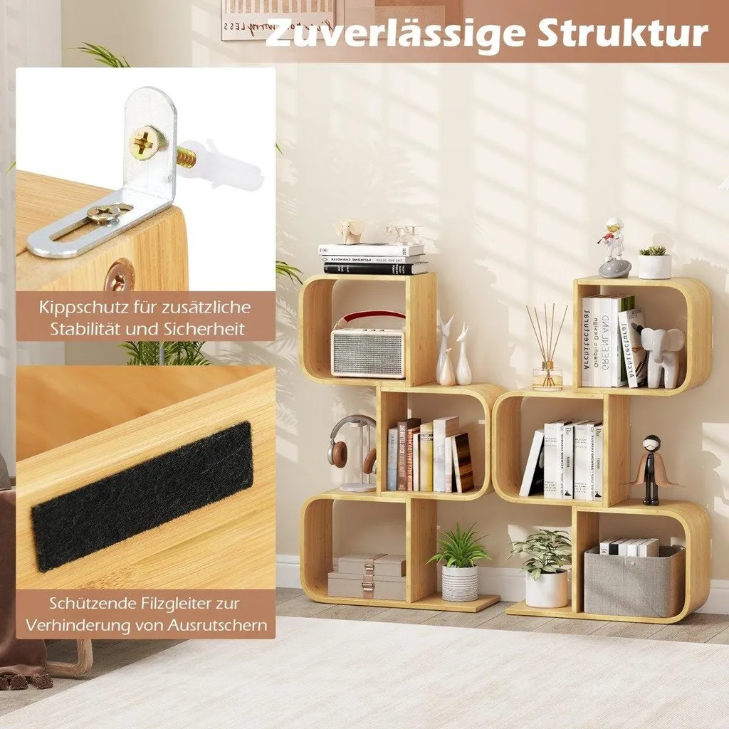 Bibliothèque compacte pour petits espaces, étagère en S 3 tablettes bambou