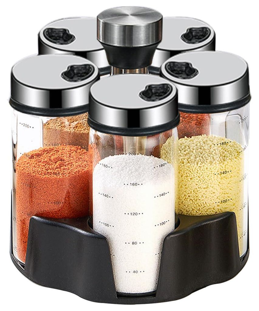 Drehbarer Gewürzständer mit 5 großen 200-ml-Glasbehältern. Produktbild 