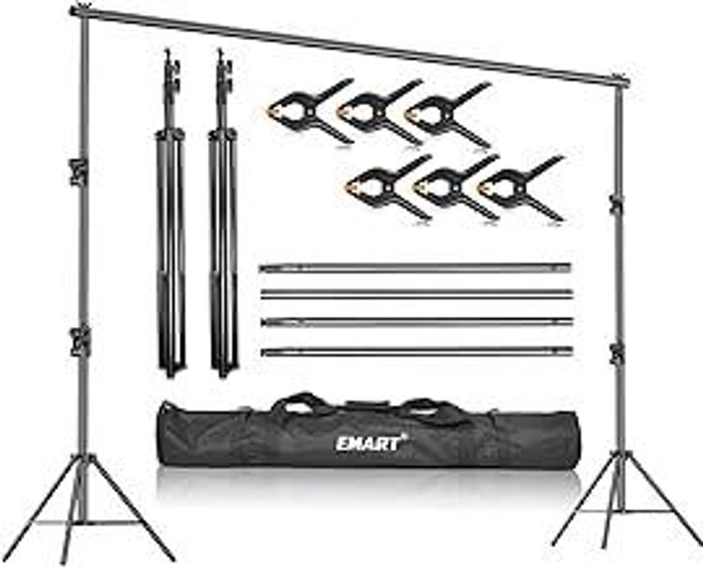 EMART Foto Hintergrund Ständer 2,8x3m, Hintergrundsystem Stabiles Belastbar bis 13,6kg mit 6 Klemmen, Background Stand für Fotostudio Greenscreen...