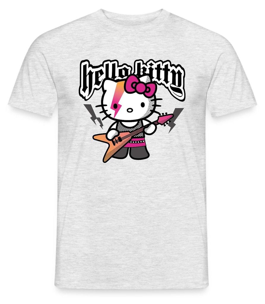 Spreadshirt Hello Kitty E-Gitarre Rock Style Männer T-Shirt, 4XL, Grau meliert