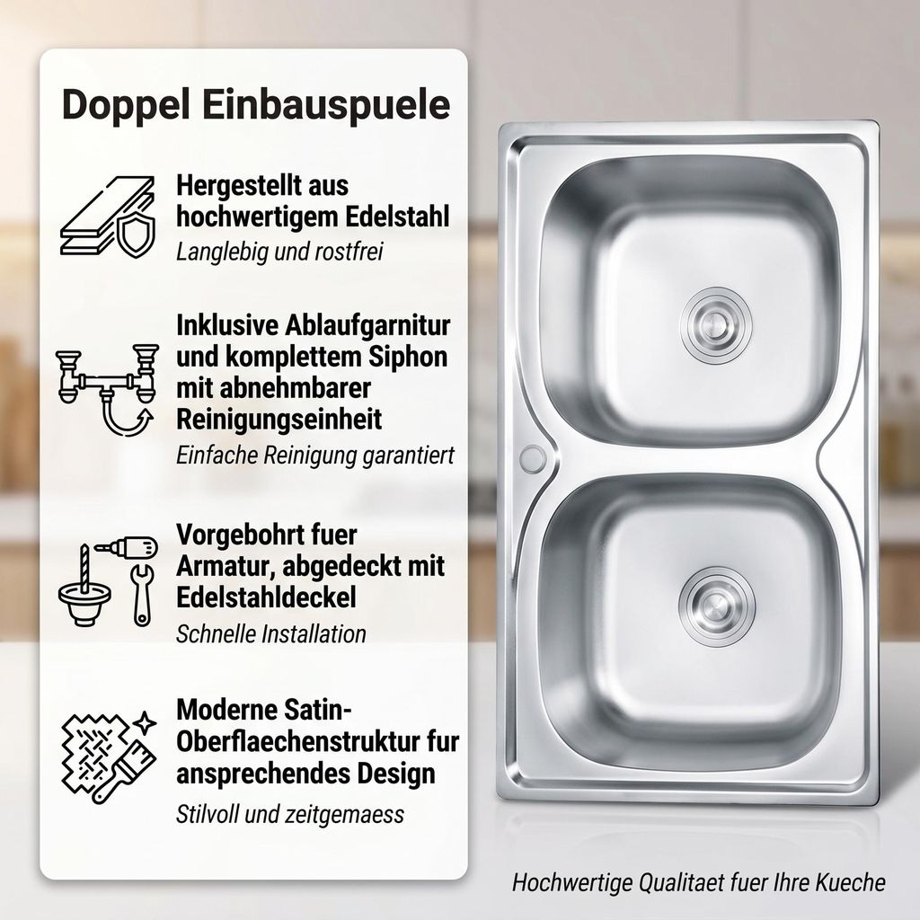 Mucola Doppelspüle Küchenspüle SilberSpülbecken Produktbild 