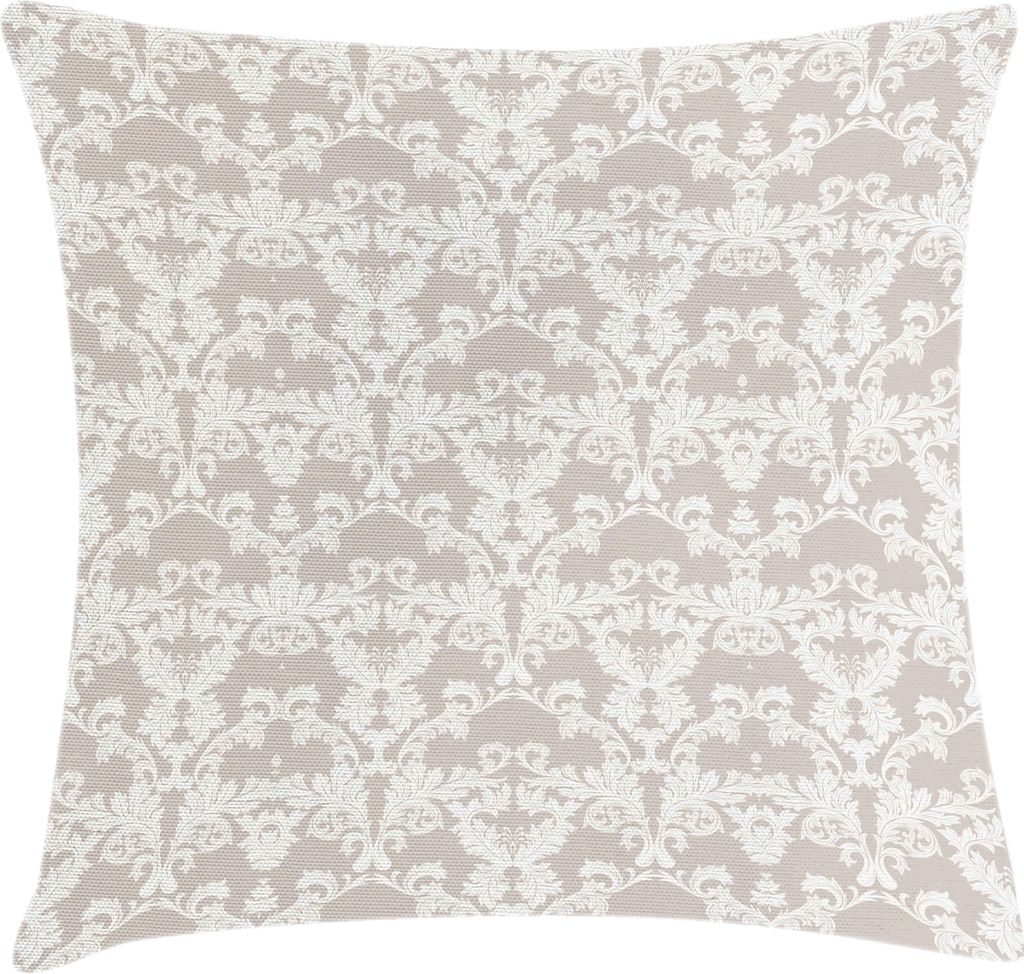 ABAKUHAUS Taupe Kissenbezug, Blumen Floral Inspiriertes Wiederholended Klassisches Muster, 50 x 50 cm, Taupe und Weiß
