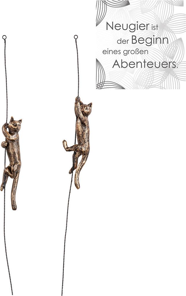 Gilde Skulptur, Katze, "Scramble", Kunstharz, bronzefarben, VE 4, 2fach sortiert, L. 6 cm, B. 6 cm, H. 54 cm 37267