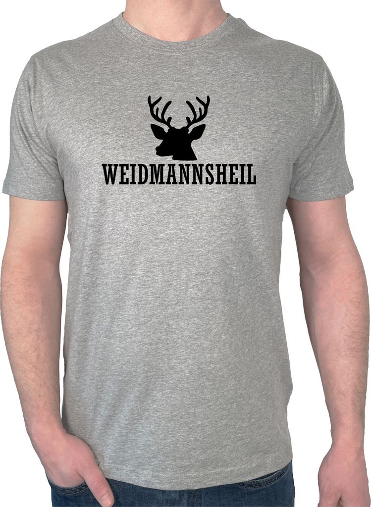Huuraa Herren T-Shirt Weidmannsheil Hirsch Jägergruß S Sport Grey Bio Baumwolle Fairtrade Herrenshirt Geschenkidee