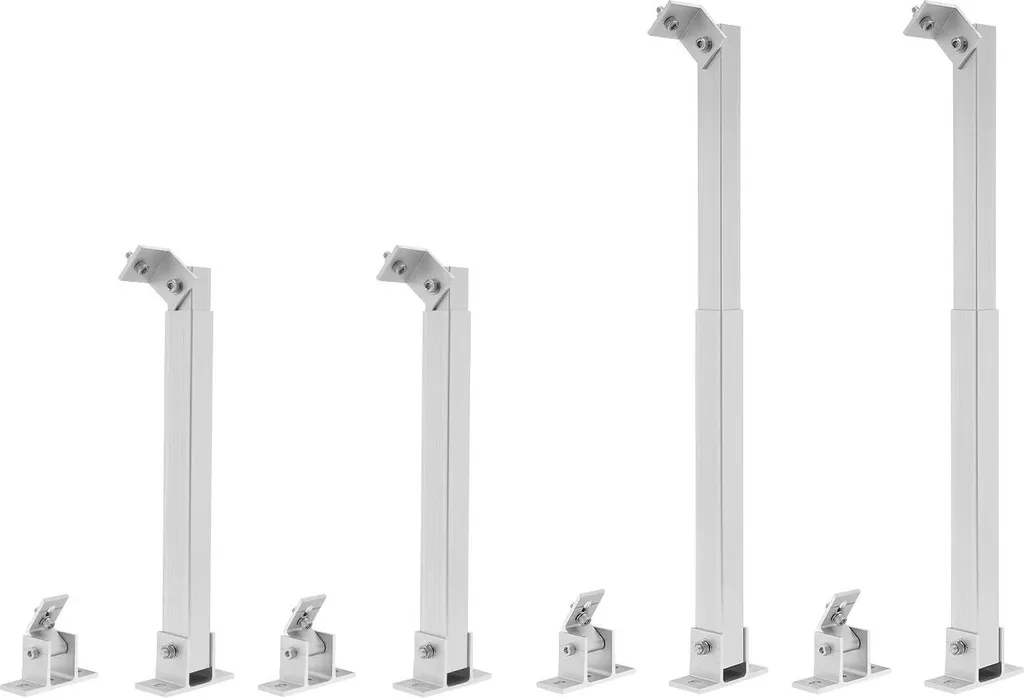 Supporti per moduli solari - Angolari di montaggio regolabili - Set da 4 (2 coppie) - Inclinazione 15-30° - Montaggio a parete e a pavimento - 25,4 cm - Uso esterno - Bianco