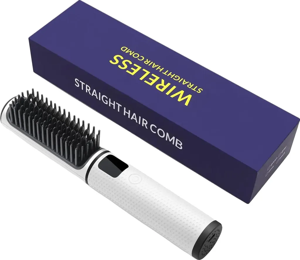 Peigne à lisser chauffant blanc avec température réglable série Pro