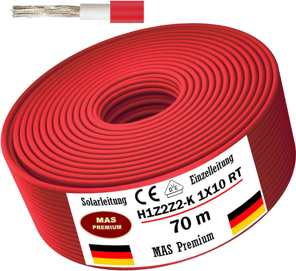70m cavo solare cavo solare H1Z2Z2-K 10 mm² rosso Immagine del prodotto 