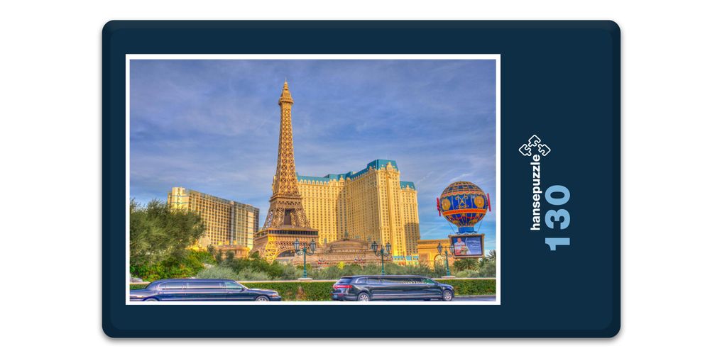 hansepuzzle 18211 - Las Vegas Puzzle, 130 Teile, Gebäude, 28,7 x 20,0cm mit hochwertiger Aufbewahrung, Kartonbox und wiederverschließbarem Beutel