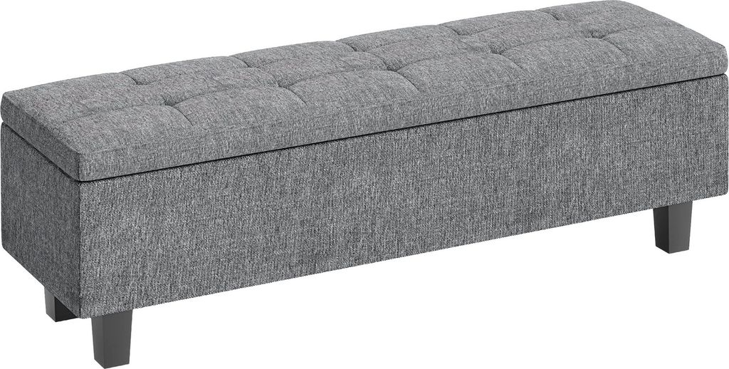 Sitzbank mit Stauraum, Polsterbank mit Leinenoptik, Holzbeine, Moderne Bettbank für Flur, Schlafzimmer, Wohnzimmer, 138 x 40 x 45 cm, Dunkelgrau