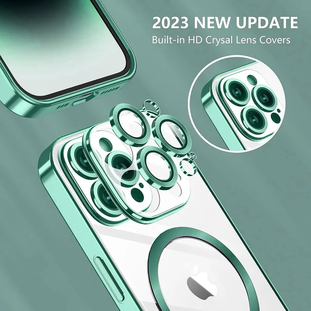 Custodia per iPhone 13 Pro Max Magnetic Ultra Thin Transparent Case con Magsafe e Camera Cover Verde chiaro