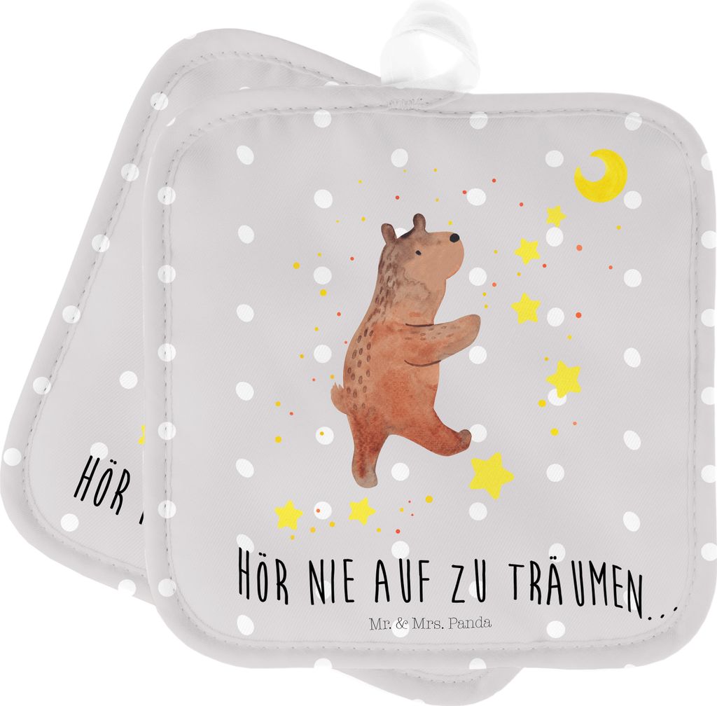 Mr. & Mrs. Panda Topflappen Bär Träume - Grau Pastell - Geschenk, Kochlappen, Teddy, Träumen, Topfuntersetzer, Ofenlappen, Set, Traumdeutung, to...