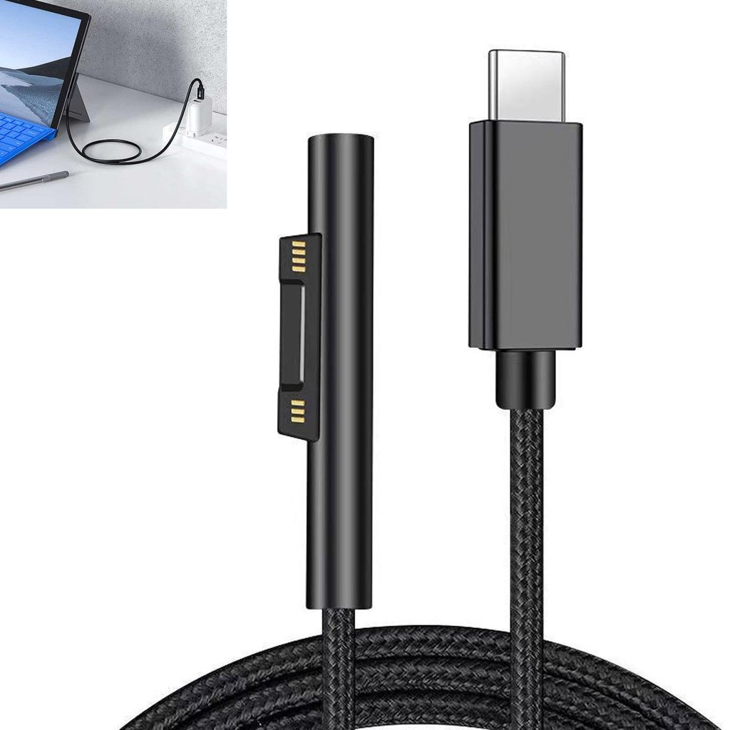 Surface USB-C Ladekabel, 2.0m Nylon geflochten, 45W (15V/3A) PD-Kompatibel, für Microsoft Surface Pro 3/4/5/6/7, Go 2, Laptop 1/2/3, Book1/2