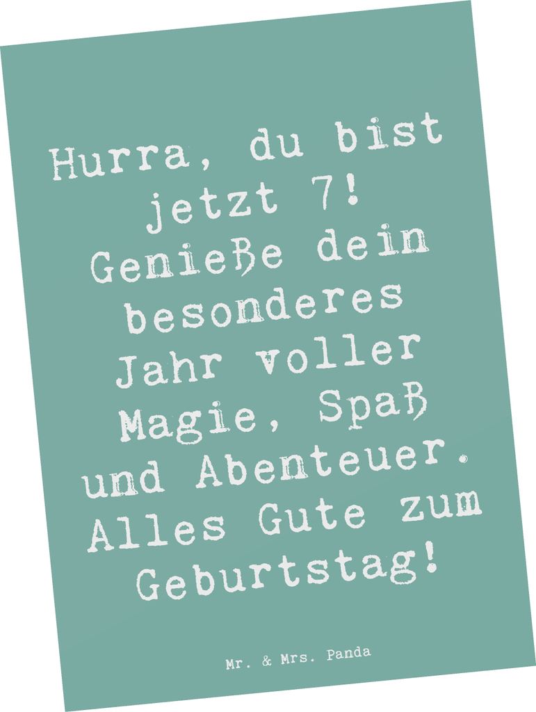 Mr. & Mrs. Panda Postkarte Spruch 7. Geburtstag - Meeresbrise - Geschenk, Happy Birthday, siebter, siebte Geburtstagsparty, Fotokarte, Geburtstagsg...