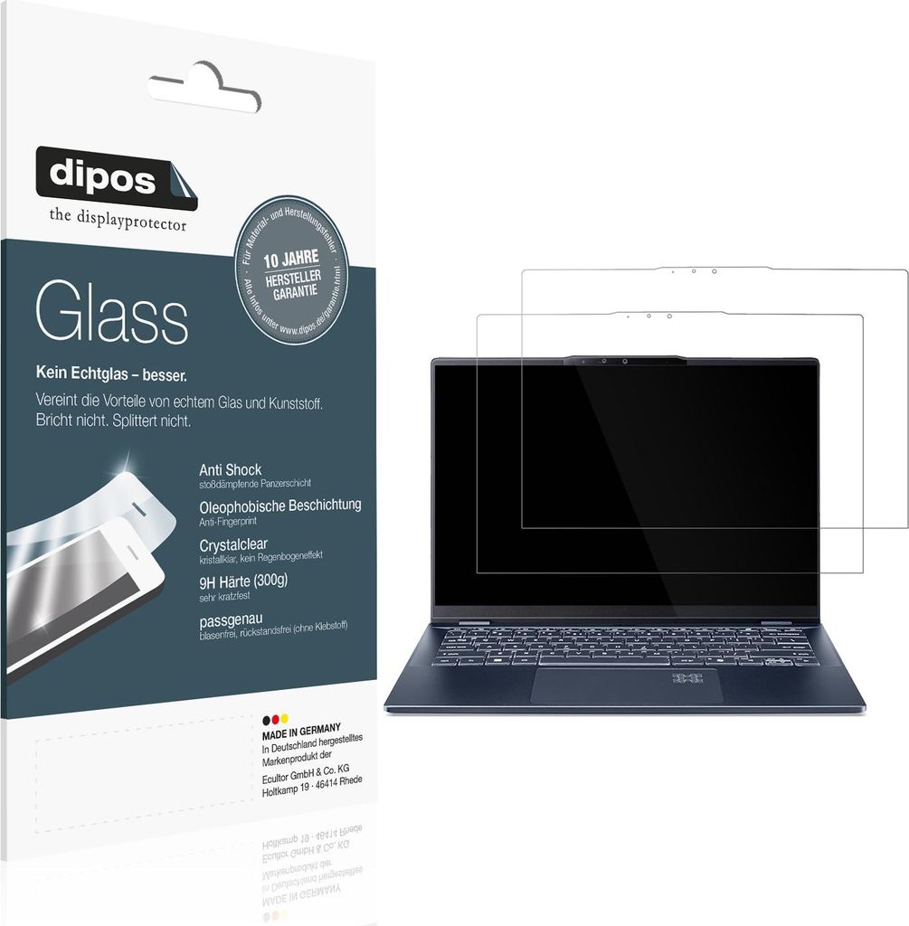 2x Schutzfolie für Acer Swift 16 AI - Anti-Shock 9H Folie dipos Glass Kunststoffglas