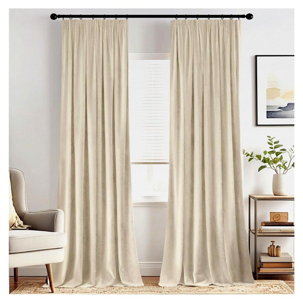 Samtvorhang mit Kräuselband 2er Set 140 x 245 cm, Dicke und Schwere Vorhänge für Wohnzimmer und Schlafzimmer, Blickdichte Verdunkelungsgardinen ...