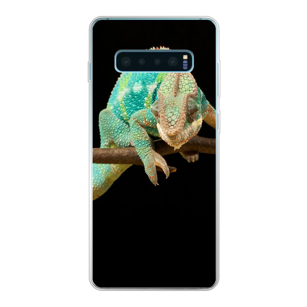 MuchoWow Handyhülle Schutzhülle Hülle für Samsung Galaxy S10 Plus Chamäleon - Zweig - Pastell Silikon Softcase Handy Hülle - Schutzhülle