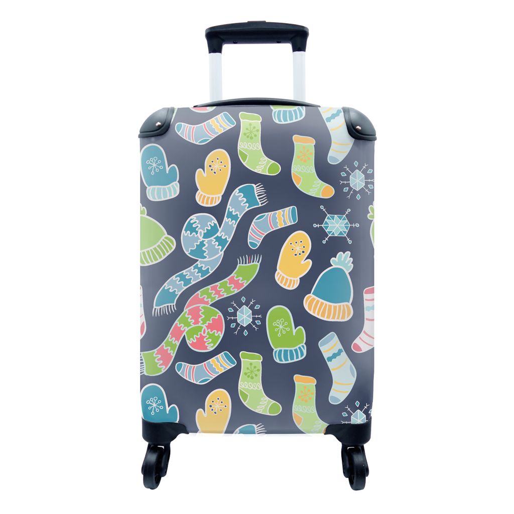 MuchoWow Koffer Handgepäck Trolley Rollkoffer Kleine Reisekoffer mit 4 Rollen - Schal - Handschuhe - Mütze - Regenbogen - Winter - Schnittmuste...
