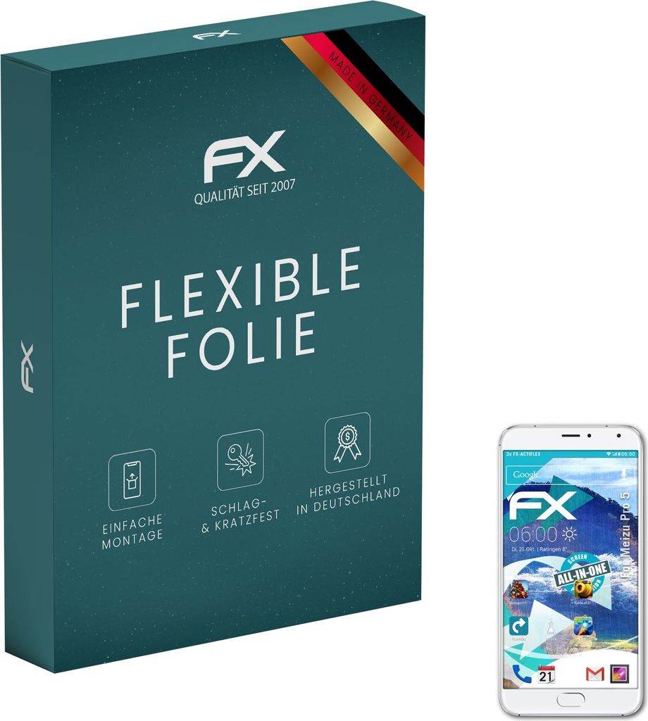 atFoliX FX-ActiFleX 3x Schutzfolie kompatibel mit Meizu Pro 5 Folie