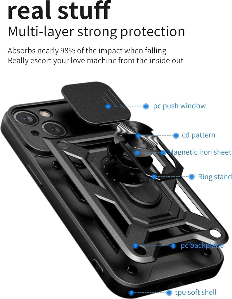Coque iPhone 14 Plus Noire Renforcée avec Support A2886 - Protection Robuste