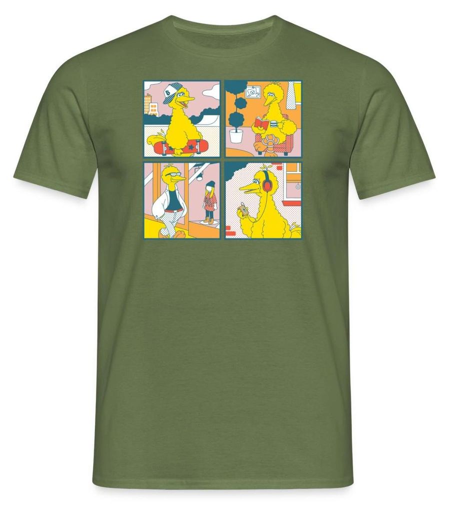 Spreadshirt Sesamstraße Bibo Comic Kacheln Männer T-Shirt, S, Militärgrün