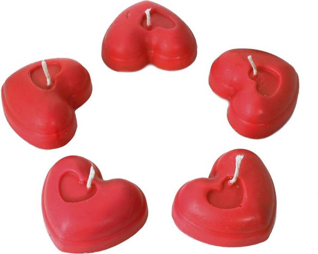 5x Romatische Herz Kerzen aus Bienenwachs Valentinstag Liebe Hochzeit Rot 36369