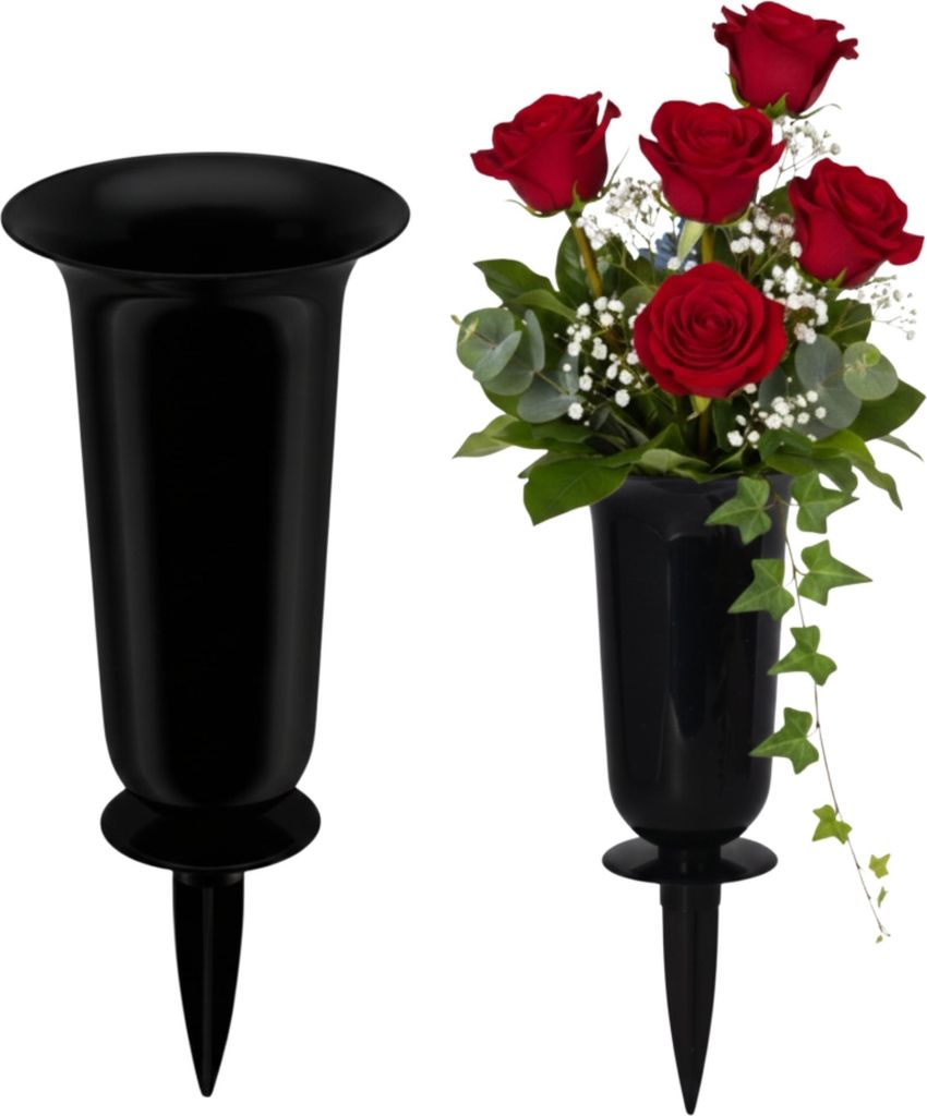 Grabvasen mit Erdspieß zum Stecken 2er Set 37 cm, schwarz