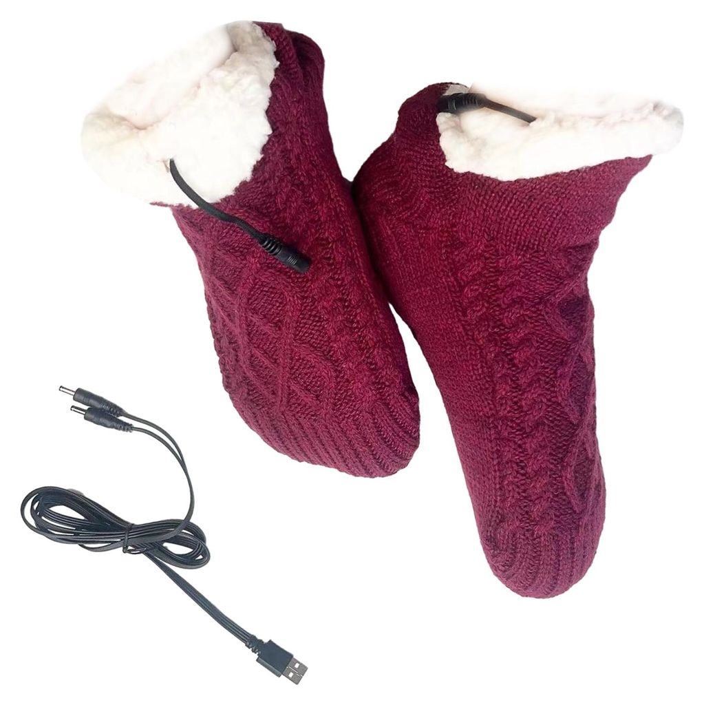1 Paar USB-beheizbare Fleece-Socken für Damen und Herren, elektrische Strick-Heizkissen mit rutschfesten Noppen, Thermosocken für Winter und Haus...
