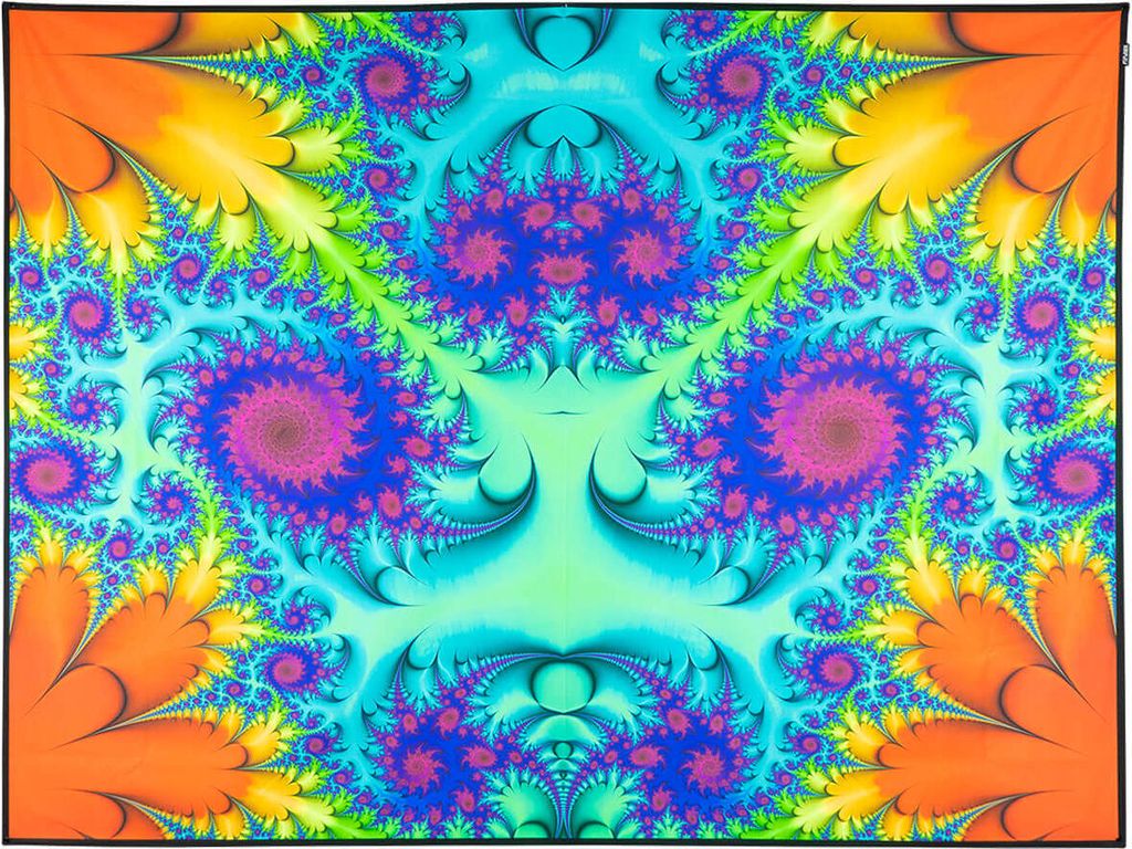 PSYWORK Schwarzlicht Stoffposter Neon "Fractal Wonderland Blue", 1,5x2,0m