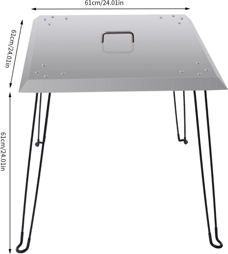 Feuerstelle/Feuerschale Zubehör - Hitzeschild & Abdeckung - Ø 61 cm - Edelstahl - Klappbare Beine - Hitzebeständiger Griff - Wetterfest - Innen/...