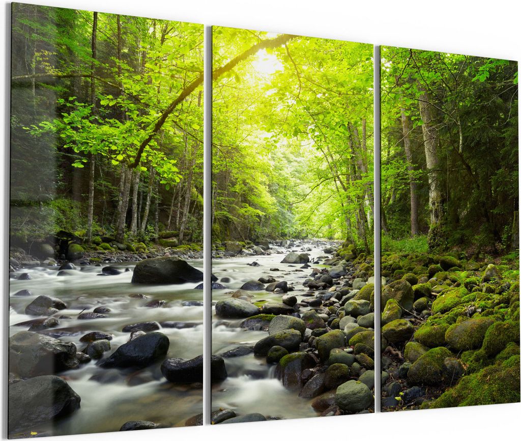 DEQORI Glasbild Echtglas 3x50x100 cm 'Steiniges Flussbett' Wandbilder XXL groß