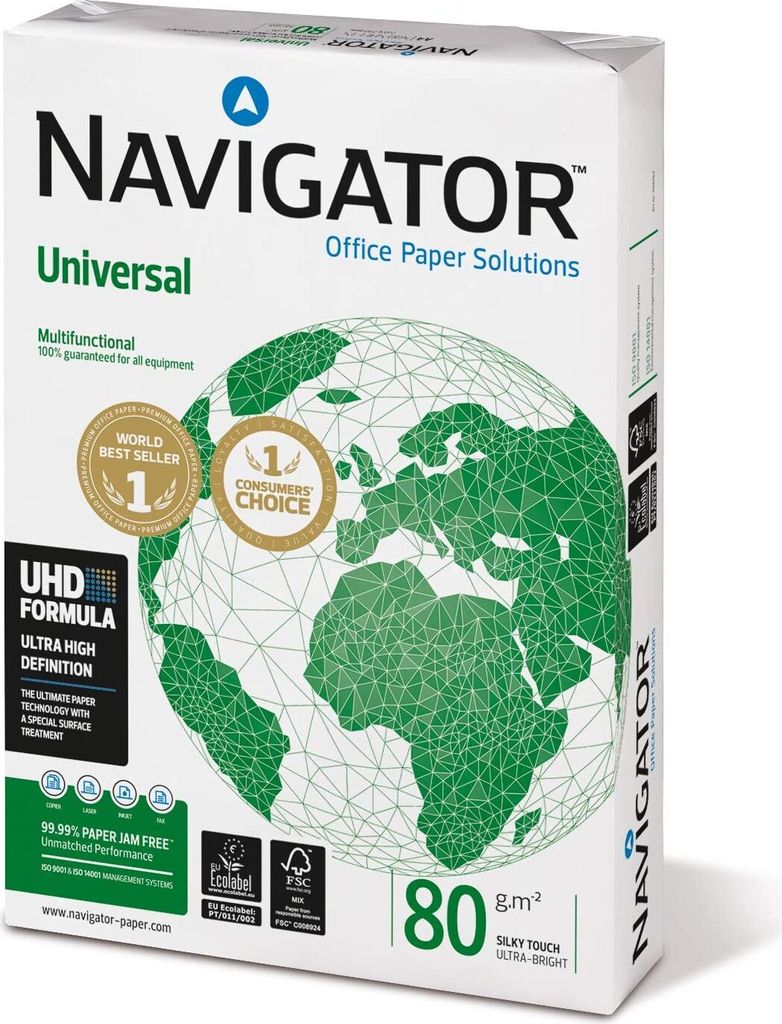 NAVIGATOR A4 UNIVERSAL; Druck- und Kopierpapier; A4; 1x500 Blatt; 80g (frustfreie Schutzverpackung)