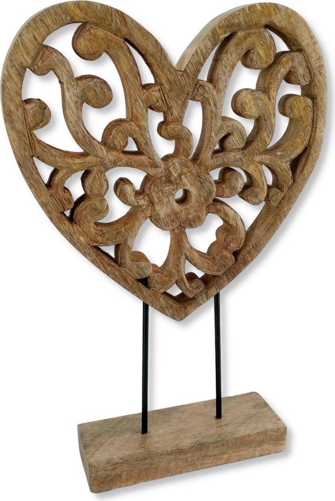 Holz Figur Herz braun 26 x 40cm auf Sockel Tisch-Deko Wohndekoration Herzdeko Holzherz