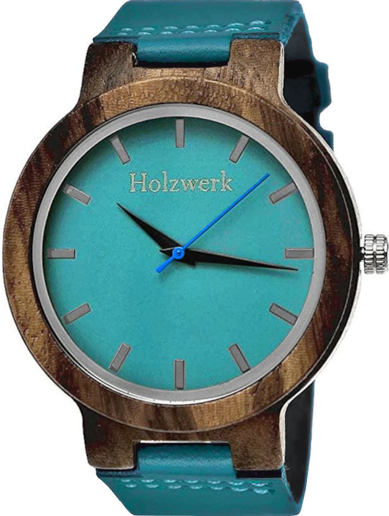 Holzwerk KAHLA große Damen Holz Uhr mit Leder Armband in Produktbild 