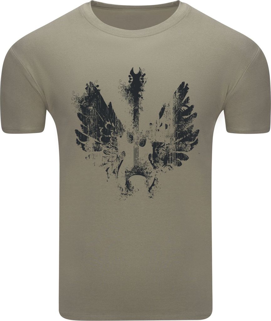 Diarbo Herren T-Shirt mit Musikliebhaber Druck Gitarre mit Flügeln Khaki Gr.XXL