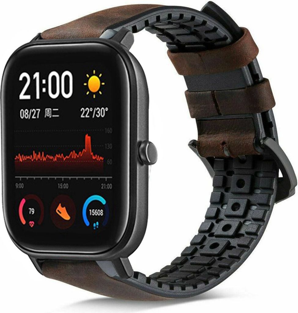 Strap-it Xiaomi Amazfit GTS Silikon-/Lederarmband (Schwarz-Braun)