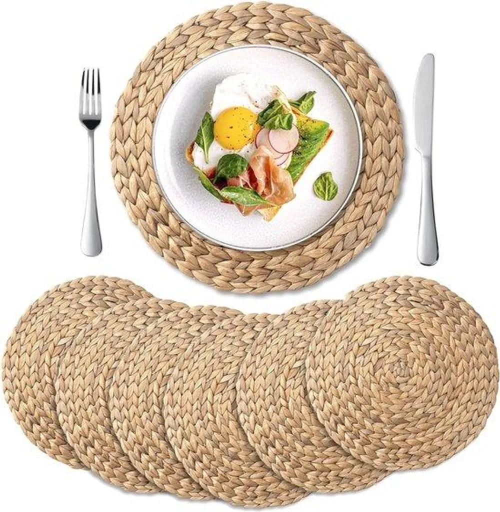 Set de table rond tressé en fibre naturelle - Lot de 6 dessous de plat
