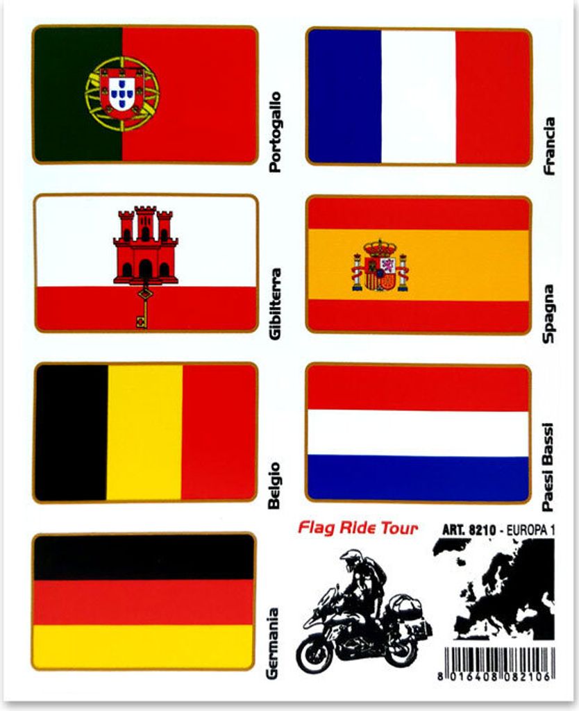 Aufkleber Sticker Flaggen Flag Ride Tour Europa 1 für Koffer Moto