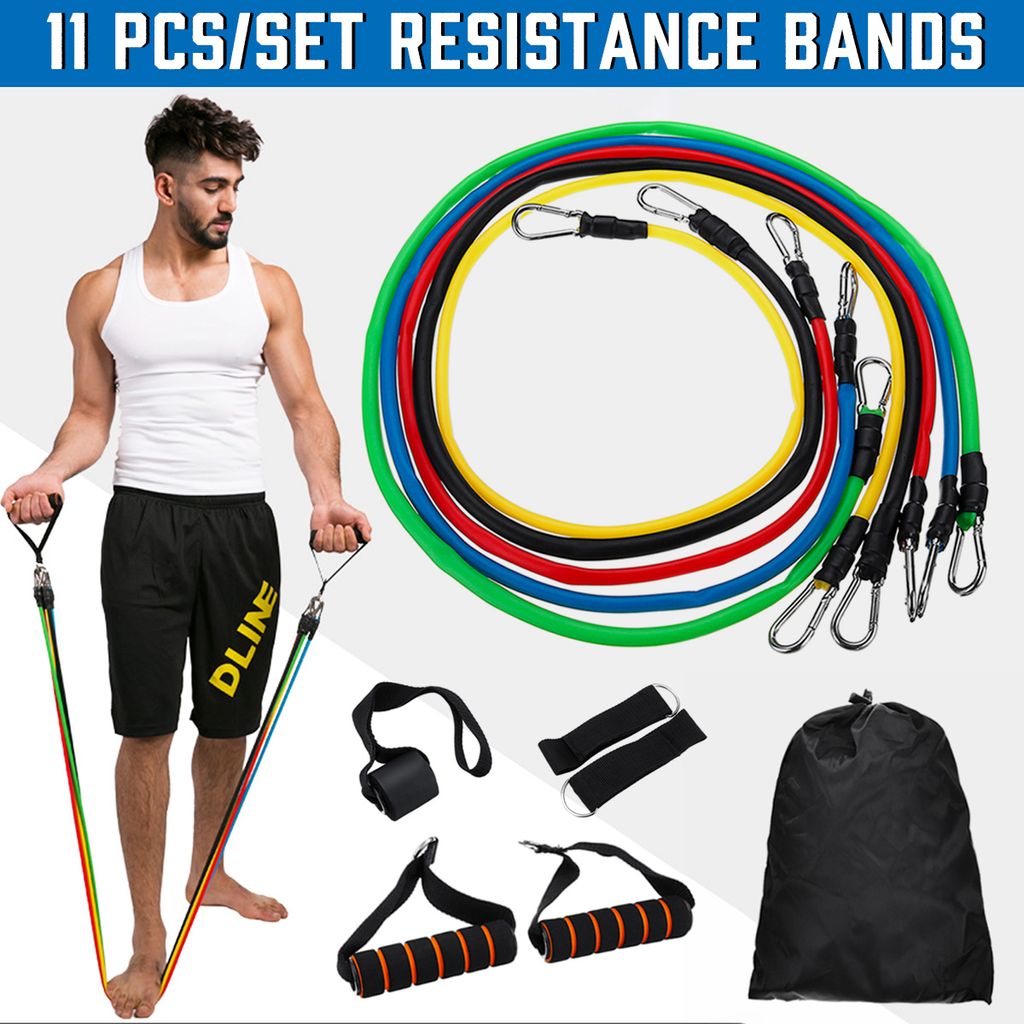 11Pcs Widerstandsbänder  5 Gummiband Fitnessbänder Übungsbänder Set mit 