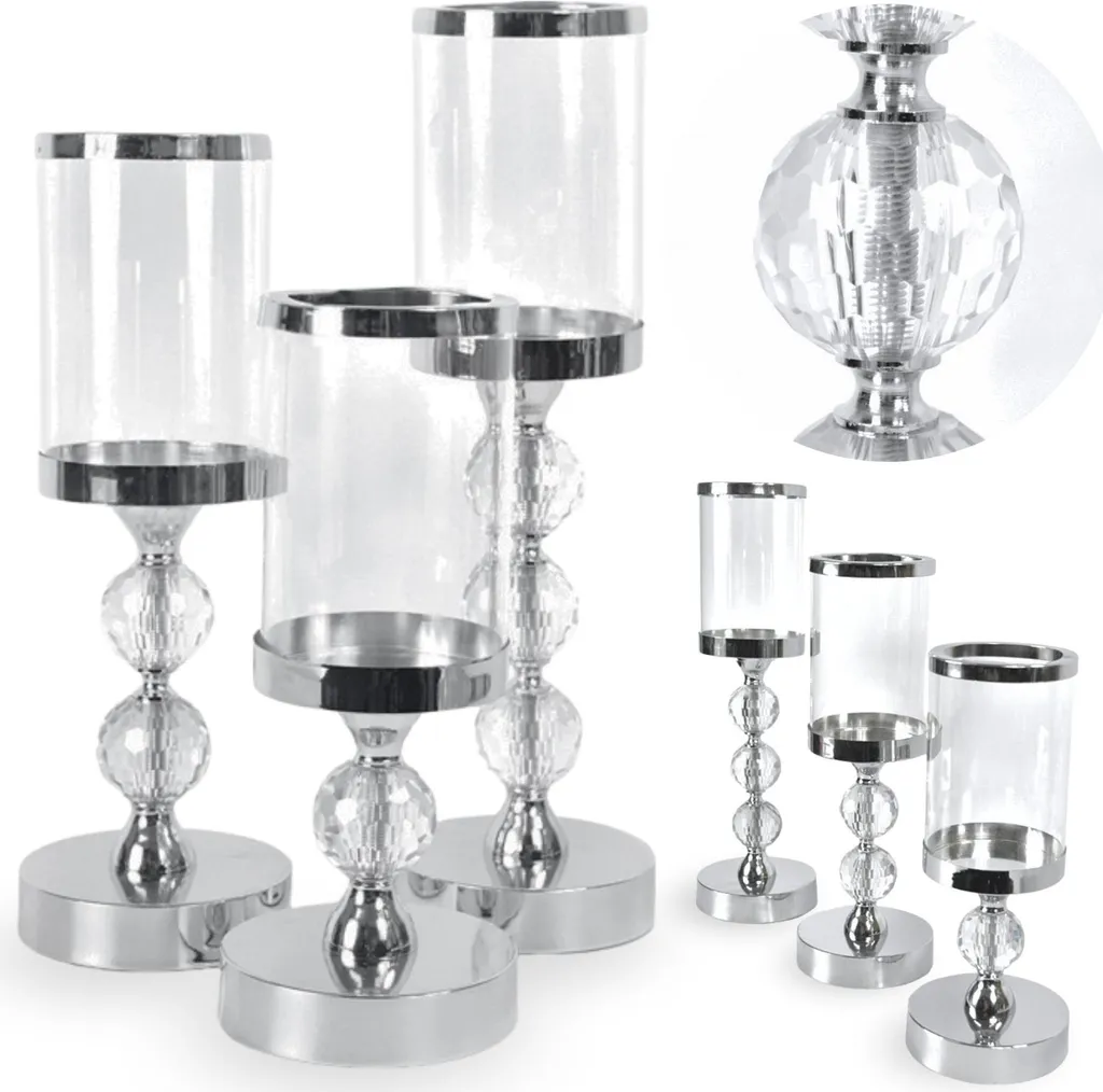 Porte-bougies glamour argentés et verre haute qualité pour décoration