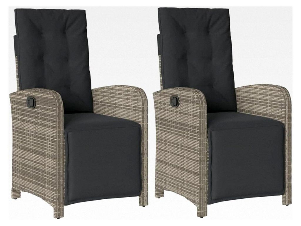 Gartensessel 2 Stück, Gartenstuhl mit Fußteil, Gartenliegestuhl mit verstellbarer Rückenlehne und Fußstütze, Relaxsessel für den Garten, Grau...