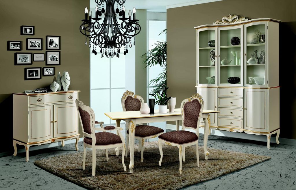 Luxus Esszimmer Set Garnitur 5tlg Weiß Holz Möbel Kommode 3x Stuhl Tisch