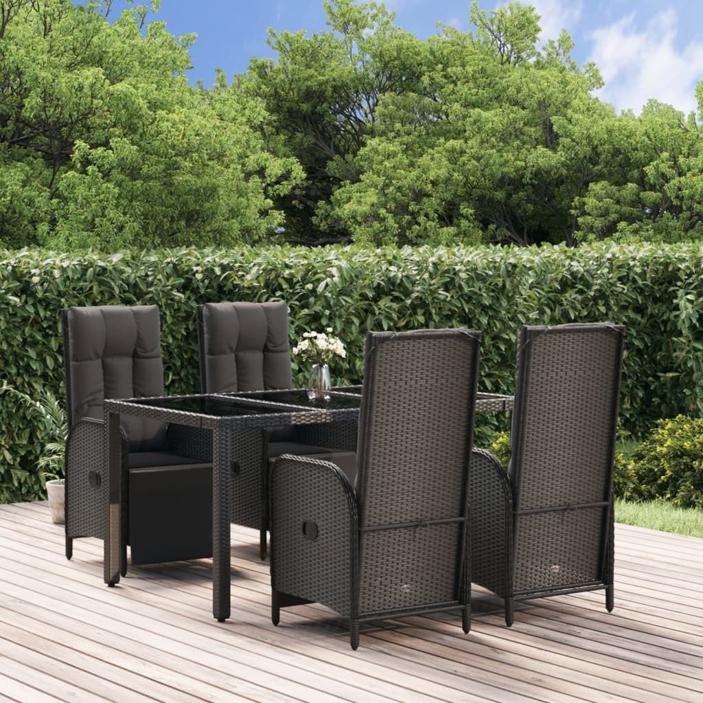 The Living Store 5-tlg. Garten-Essgruppe mit Kissen Schwarz Poly Rattan