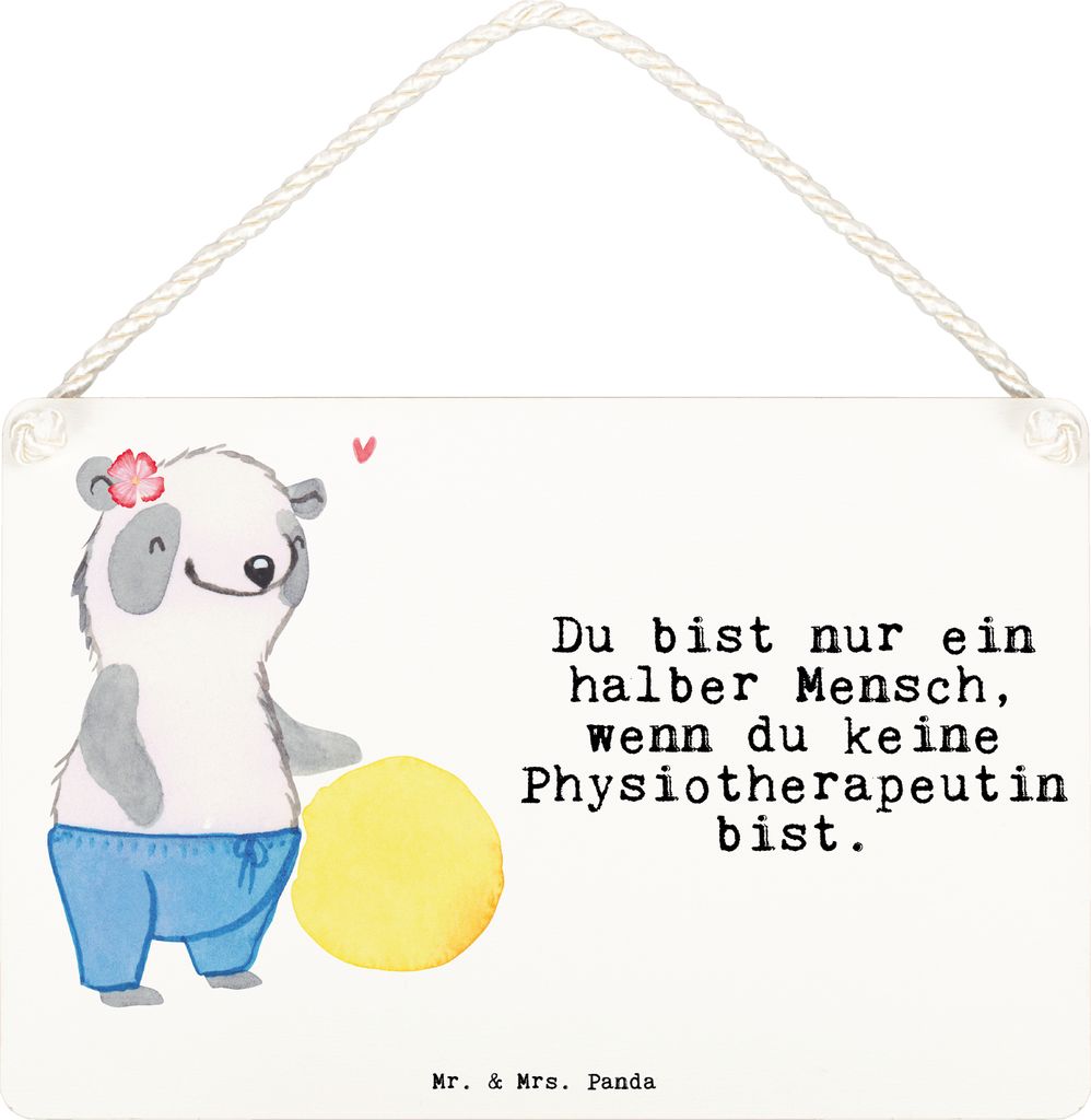 Mr. & Mrs. Panda Schild Physiotherapeutin Herz DIN A6 - Weiß - Geschenk, Holzschild, holzbild, Türschild, wandtafel, Wandbild Holz