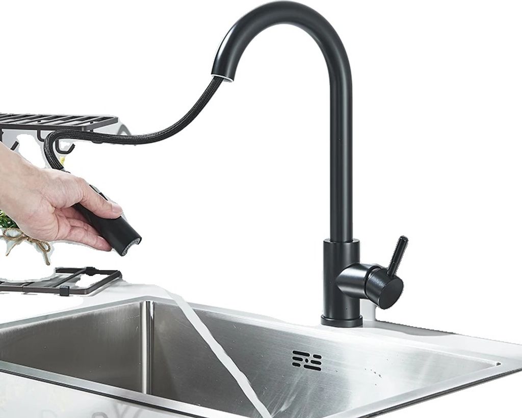 Küchenarmatur, flexibler Ausziehbrause, Kalt- und Warmwasser-Mischer,Mattschwarz