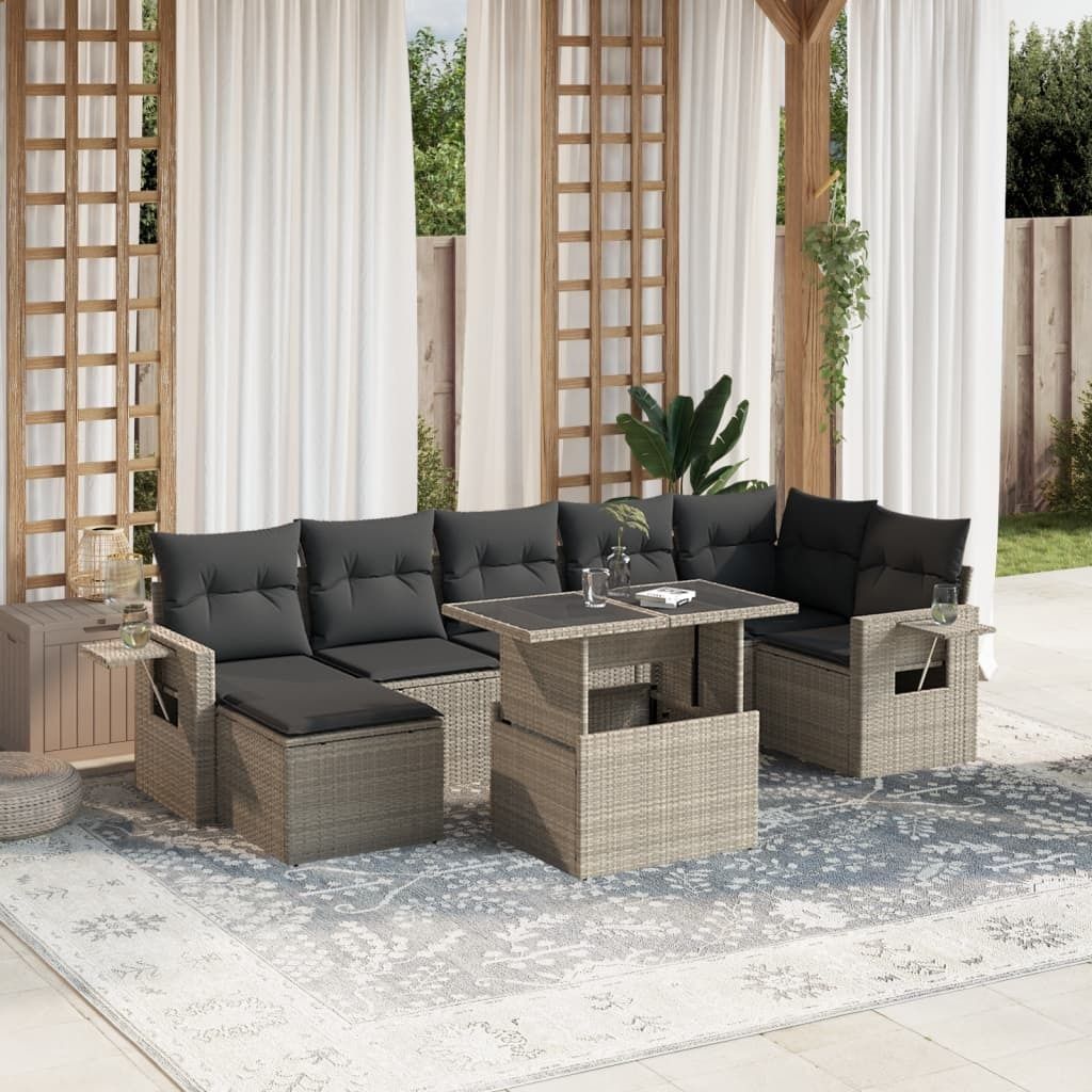Industrie-Stil 8-tlg. Garten-Sofagarnitur Sofa Set mit Kissen Hellgrau Poly Rattan Terrassenmöbel2024 cloris