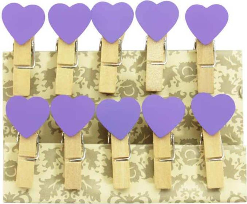 Oblique Unique 10 Mini Wäscheklammern Holz Miniklammern Deko Klammern - lila Herzen