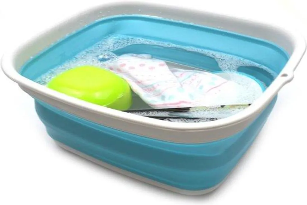 Bac de lavage gain de place pour petits appartements pliable bleu clair